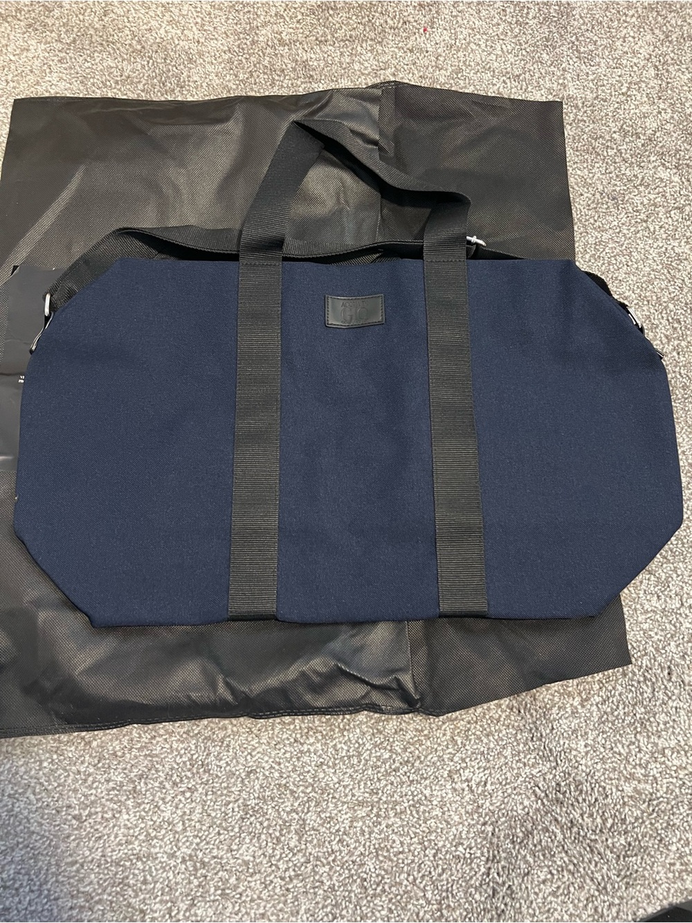 Giorgio Armani Navy Canvas Duffel with Black Webbing Straps